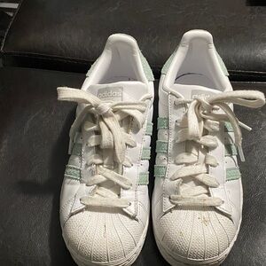 Adidas Classic White with Mint Green Stripes